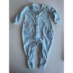 Vintage Snugabye Convert-A-Foot Blue Waffle Knit Zebra Sleeper PJs 9M Embroider